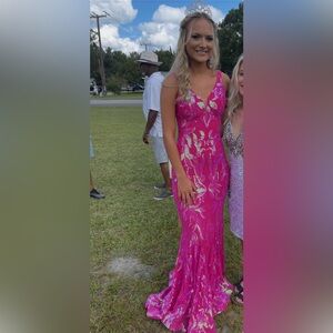 Jovani Pink and Silver Floral Dress